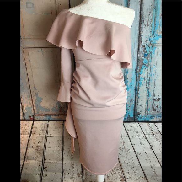 🌺SOLD🌺ASOS Mink Blush One Shoulder Ruffle Dress - Picture 3 of 7